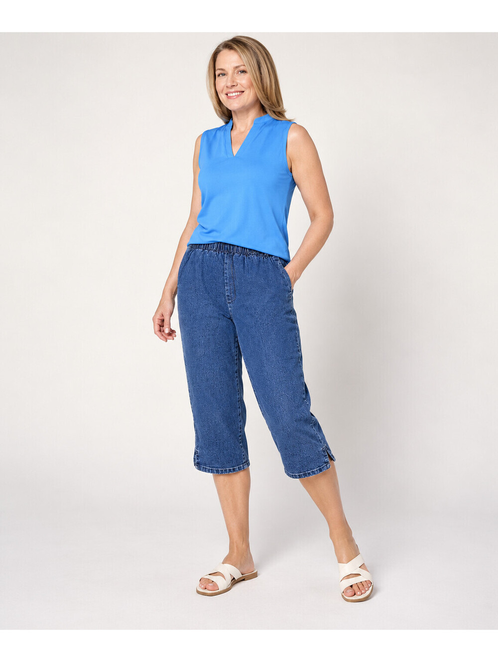 Denim & Co. Regular Indigo Flat Front Side Pocket Skimmer True Blue Wash, XXS